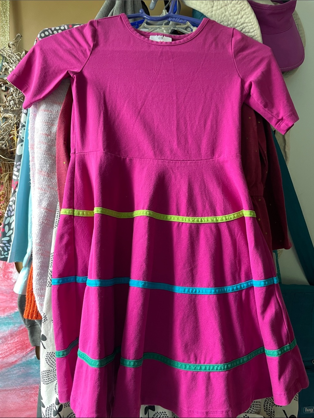 Hanna Andersson Hot Pink Short-Sleeve Twirl Dress with Colorful Trim